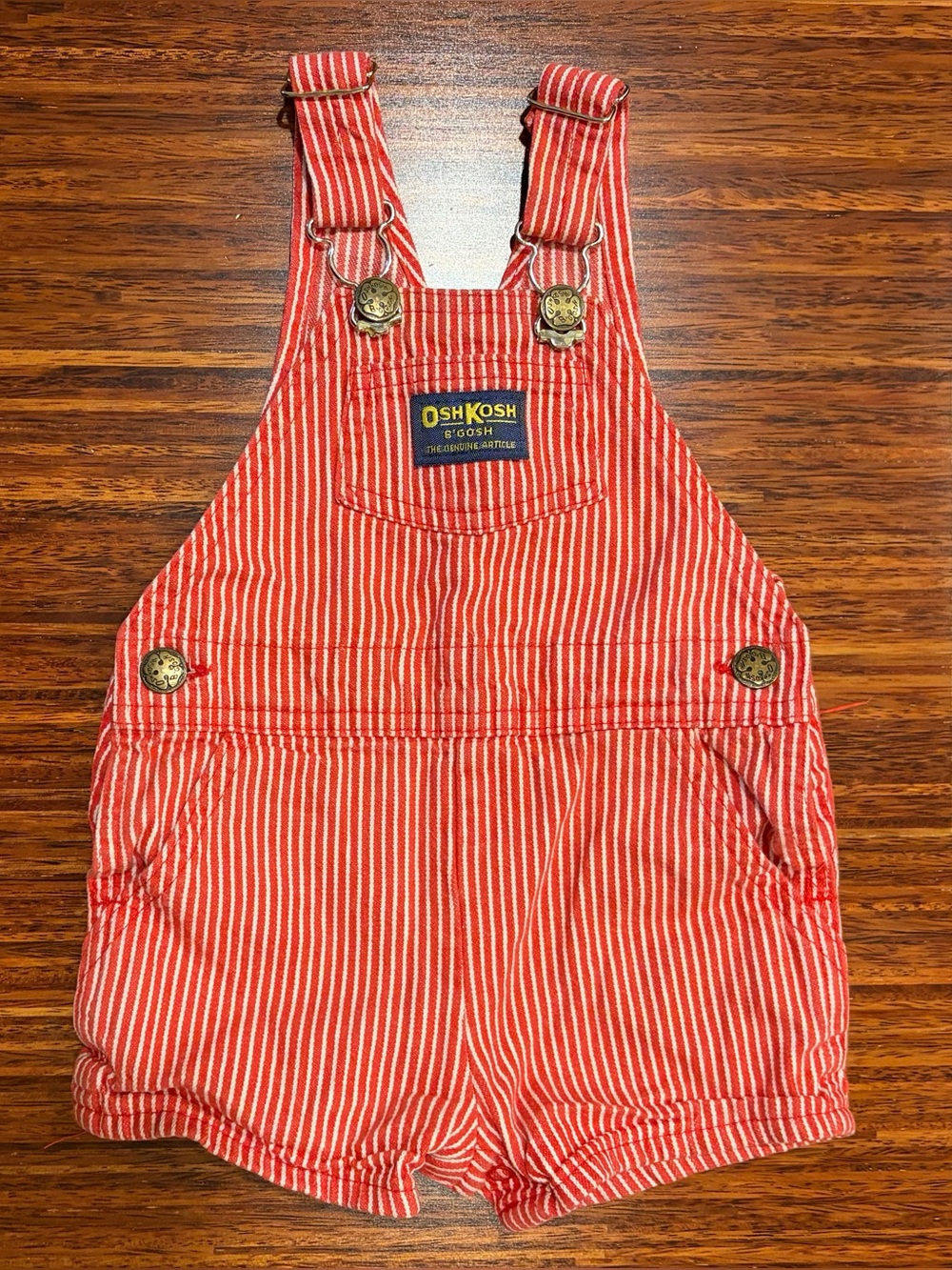 Vintage OshKosh B'Gosh Red Hickory Stripe Overalls Shortalls 18 Months USA Made